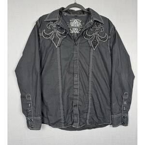 Vintage Roar Chronicle Black Shirt Mens Medium M Embellished Embroidered 90s Y2K